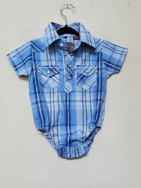 Rafters Baby Plaid Short-Sleeve One-Piece Western Bodysuit.  Size 6mth